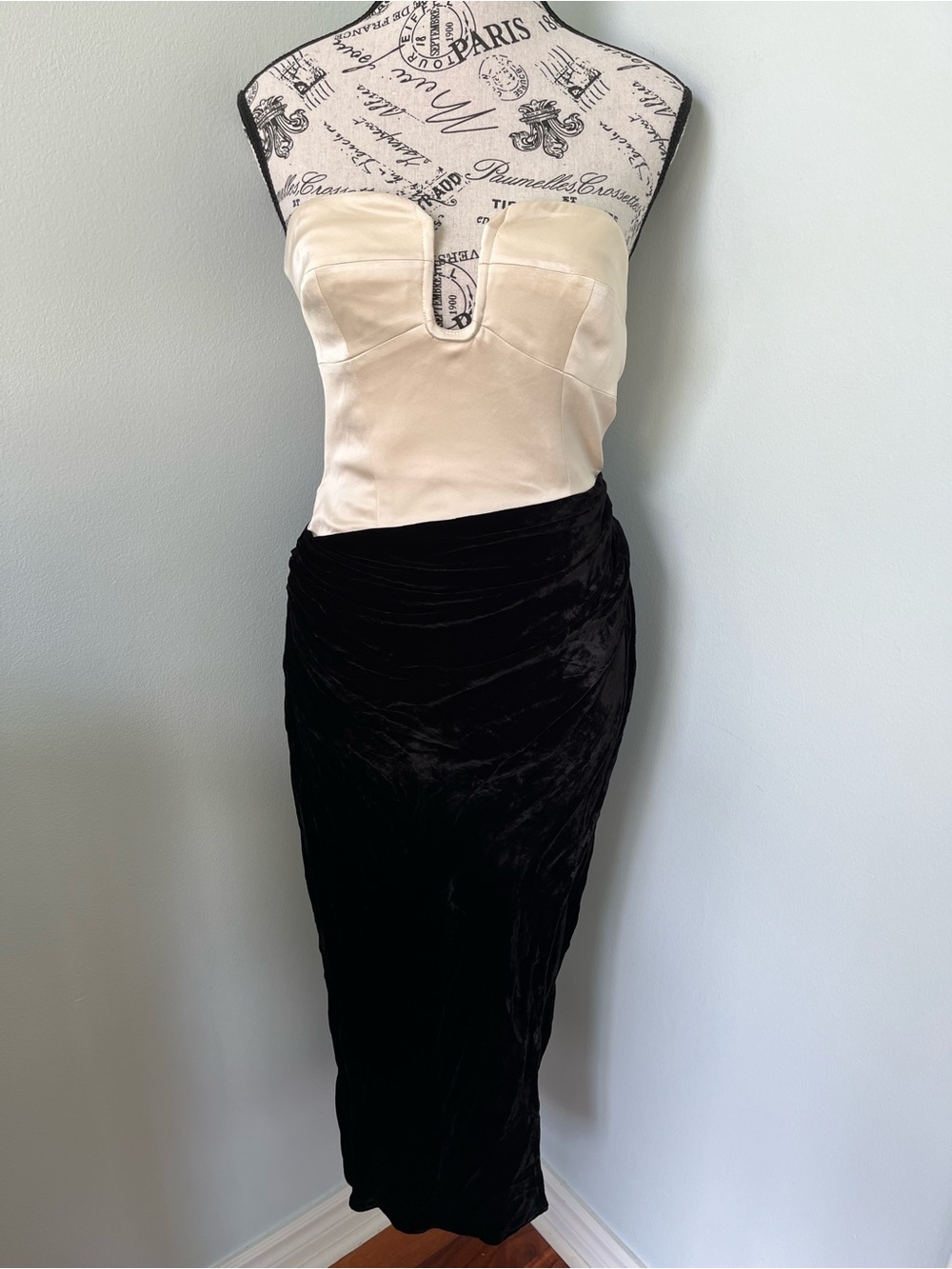 Reformation Two-Tone Strapless Midi Skirt Dress - Cream & Black